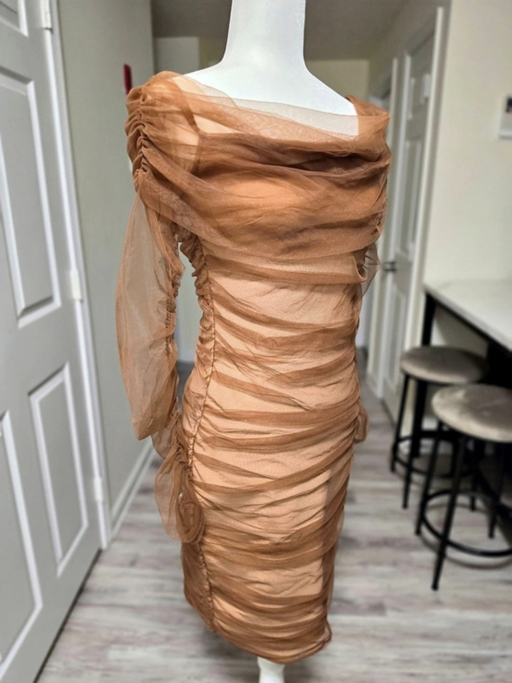 Tulle Off Shoulder Ruched Dress - Picture 3 of 3
